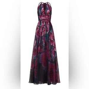 Marchesa Notte Plum Floral Chiffon Maxi Dress